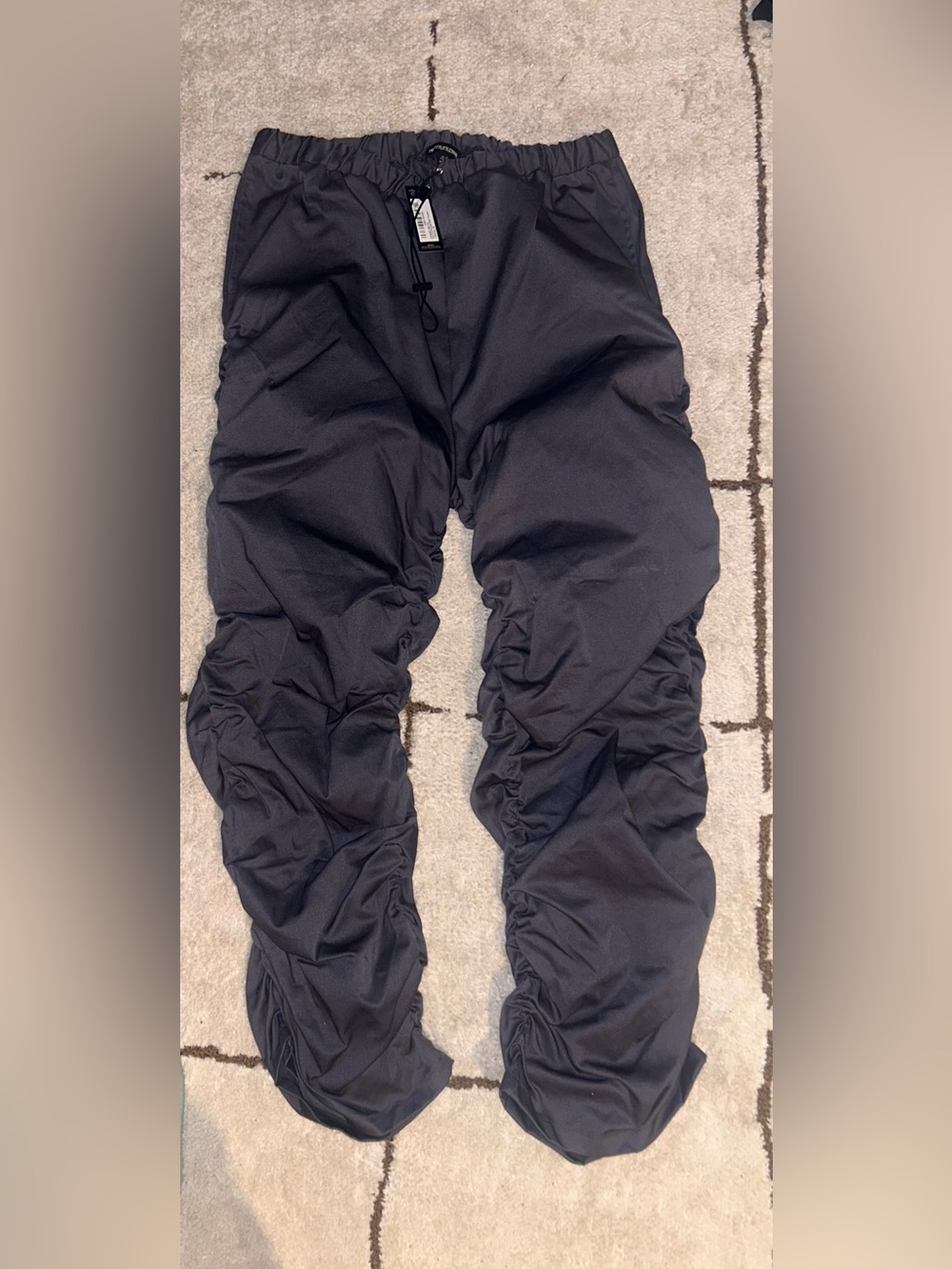 Womens Black Ruched Track Pants